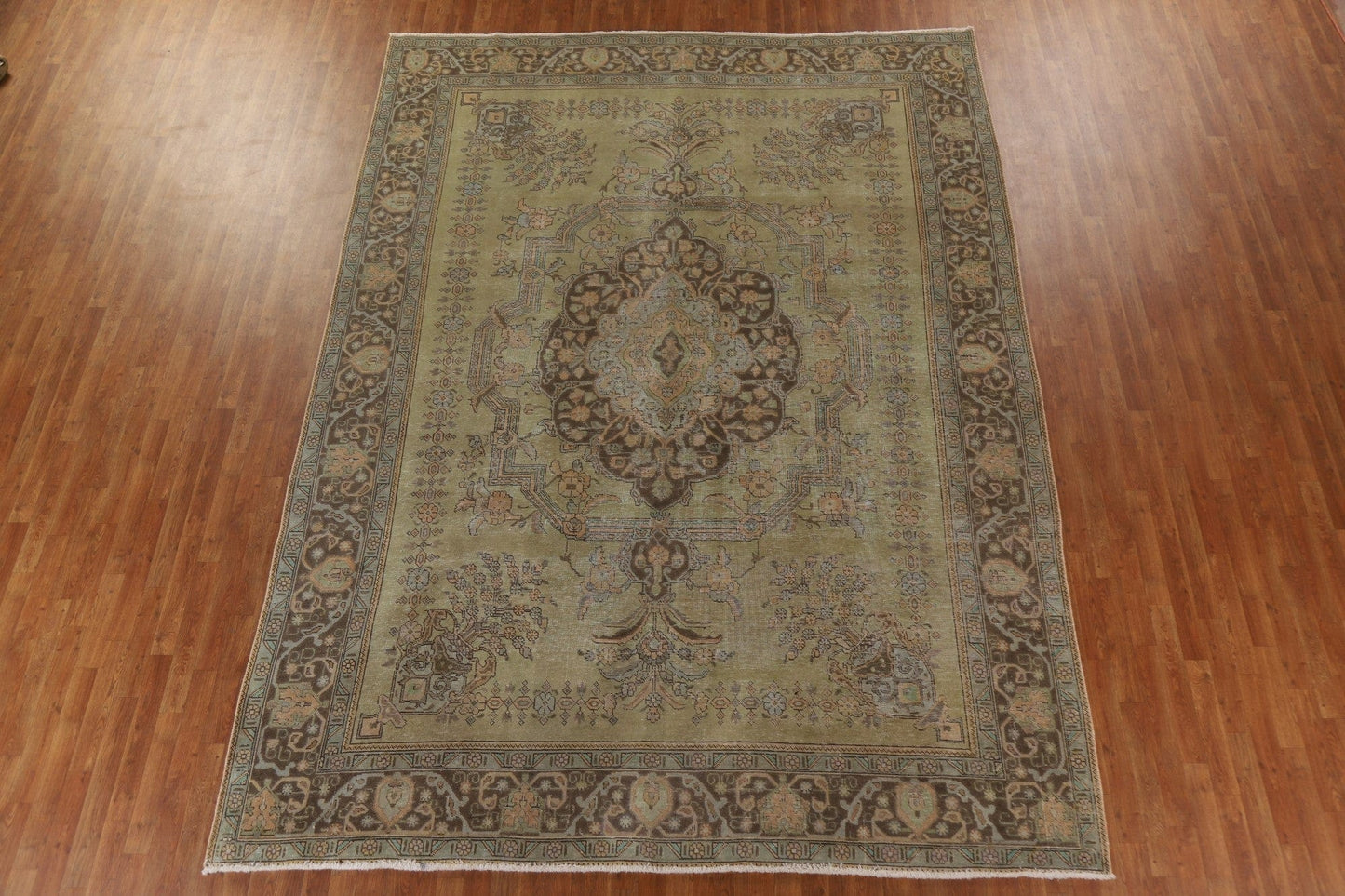 Vintage Distressed Tabriz Persian Area Rug 9x13