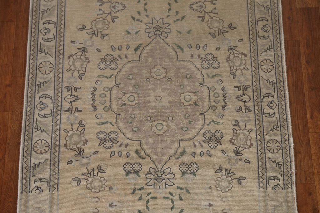 Distressed Muted Tabriz Persian Runner Rug 3x9