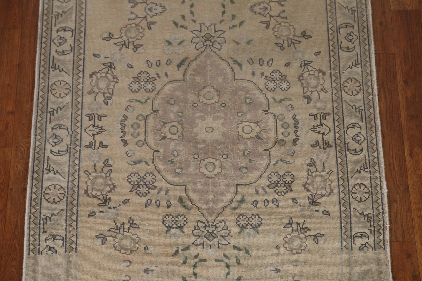 Distressed Muted Tabriz Persian Runner Rug 3x9