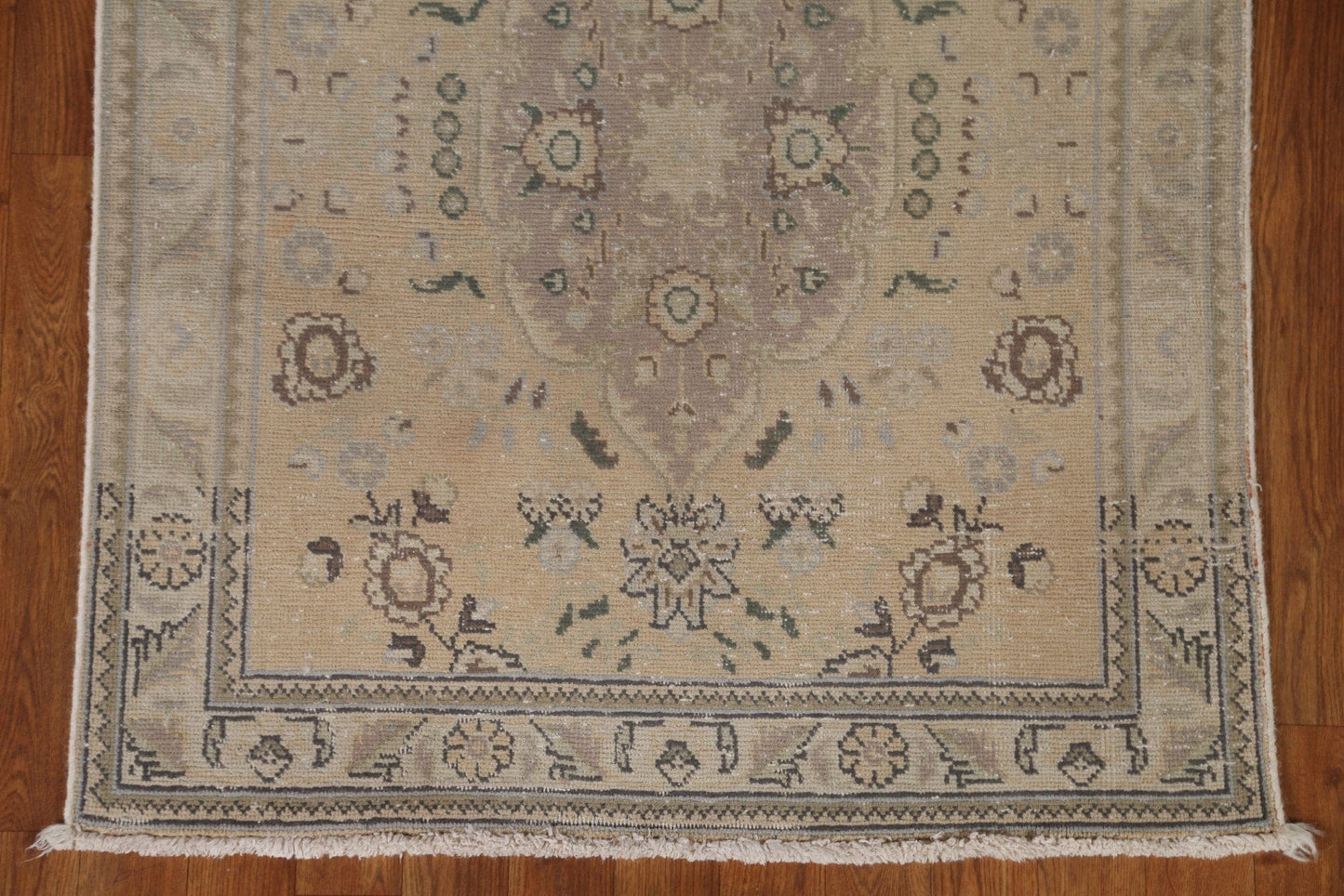 Distressed Muted Tabriz Persian Runner Rug 3x9