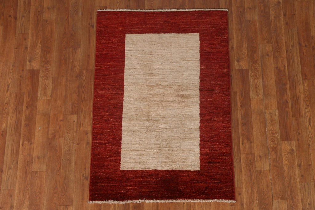 Modern Gabbeh Kashkoli Hand-Knotted Wool Rug 3x4