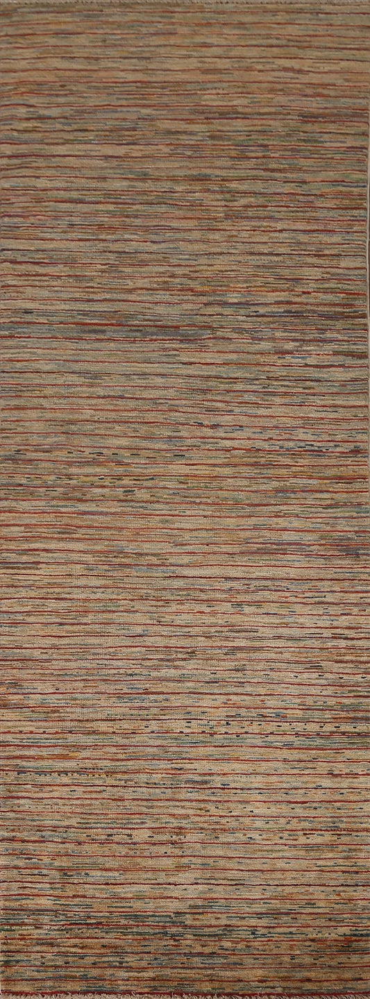 Striped Gabbeh Kashkoli Oriental Runner Rug 3x9