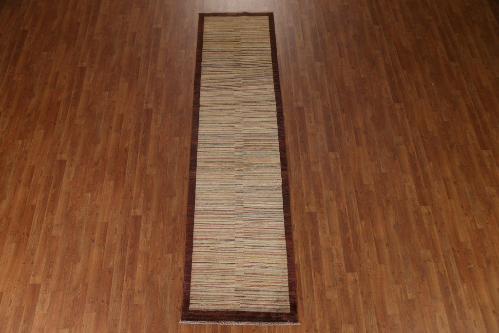 Striped Gabbeh Kashkoli Oriental Runner Rug 3x10