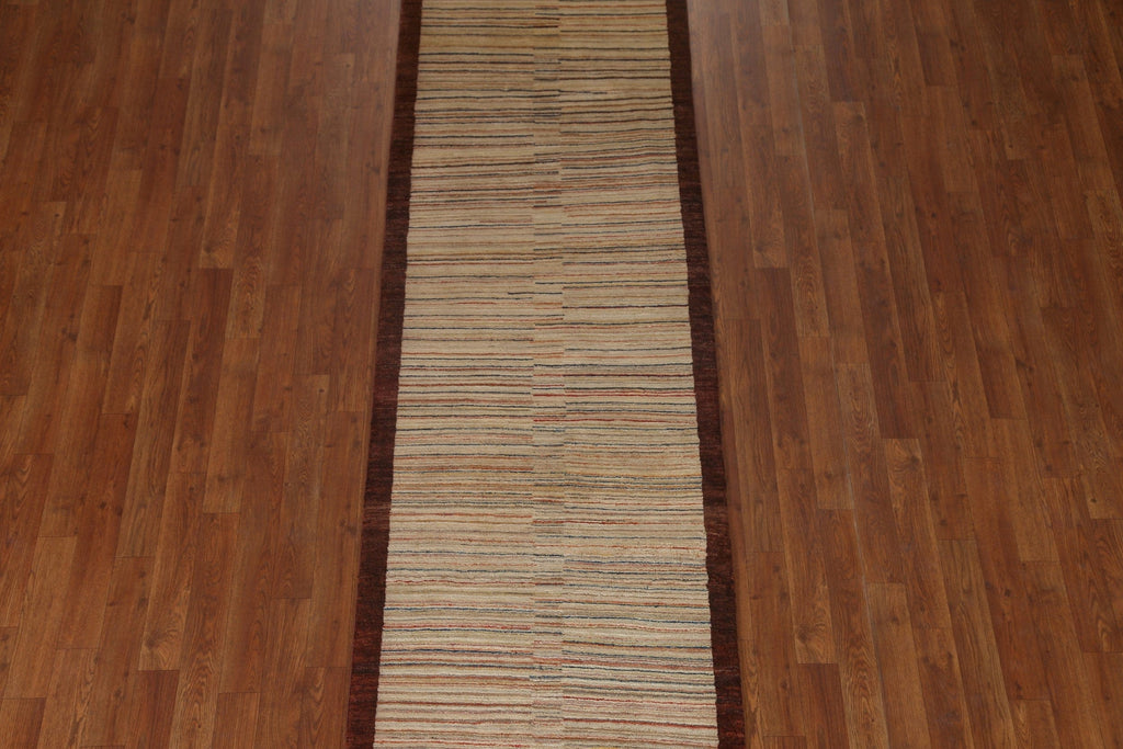 Striped Gabbeh Kashkoli Oriental Runner Rug 3x10