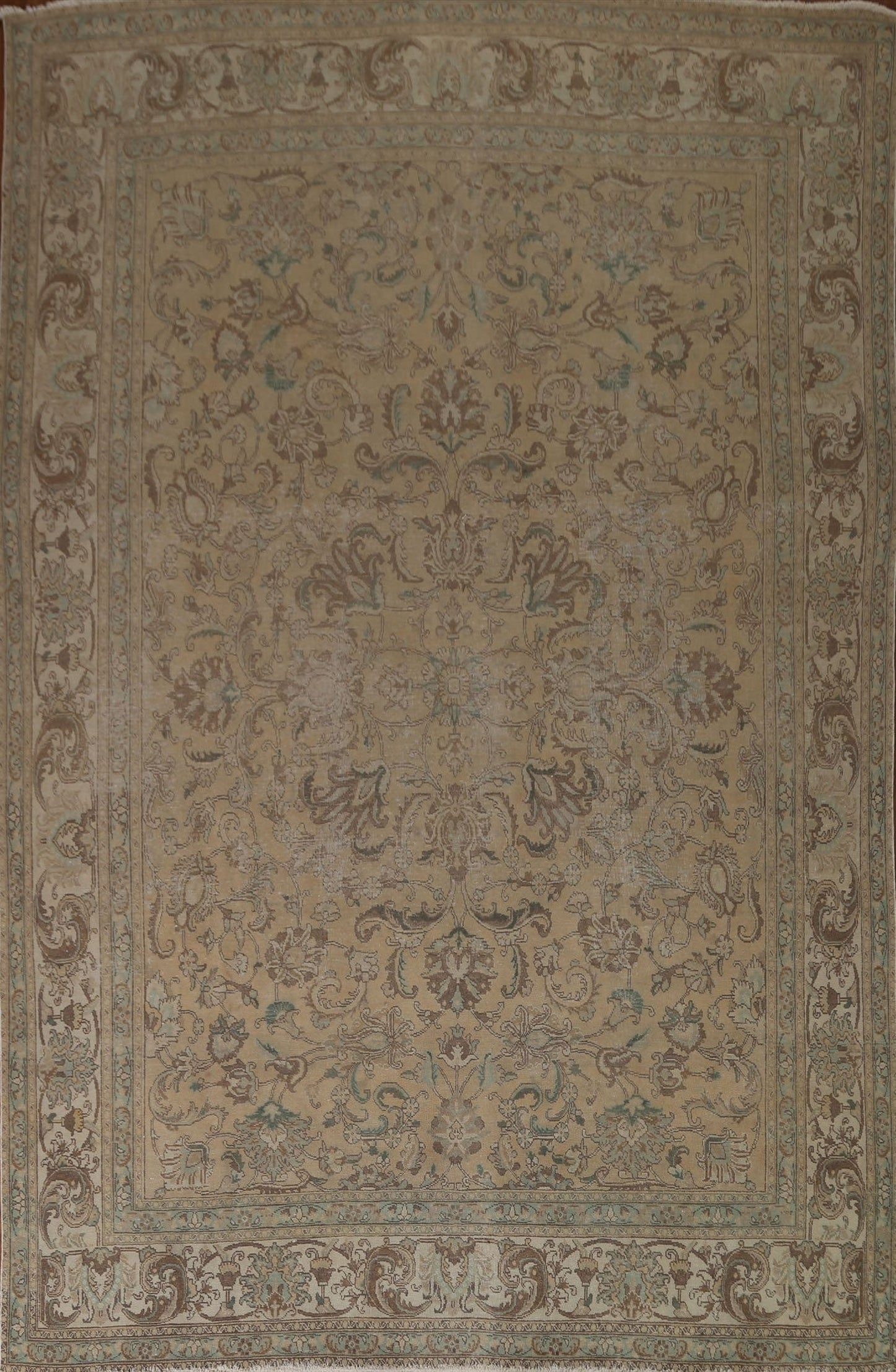 Distressed Floral Tabriz Persian Area Rug 9x12