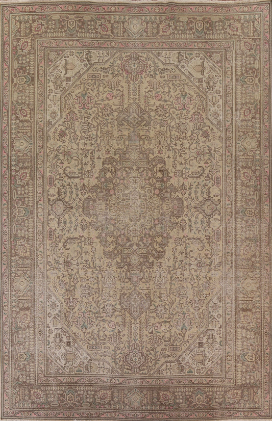 Distressed Vintage Tabriz Persian Area Rug 10x13