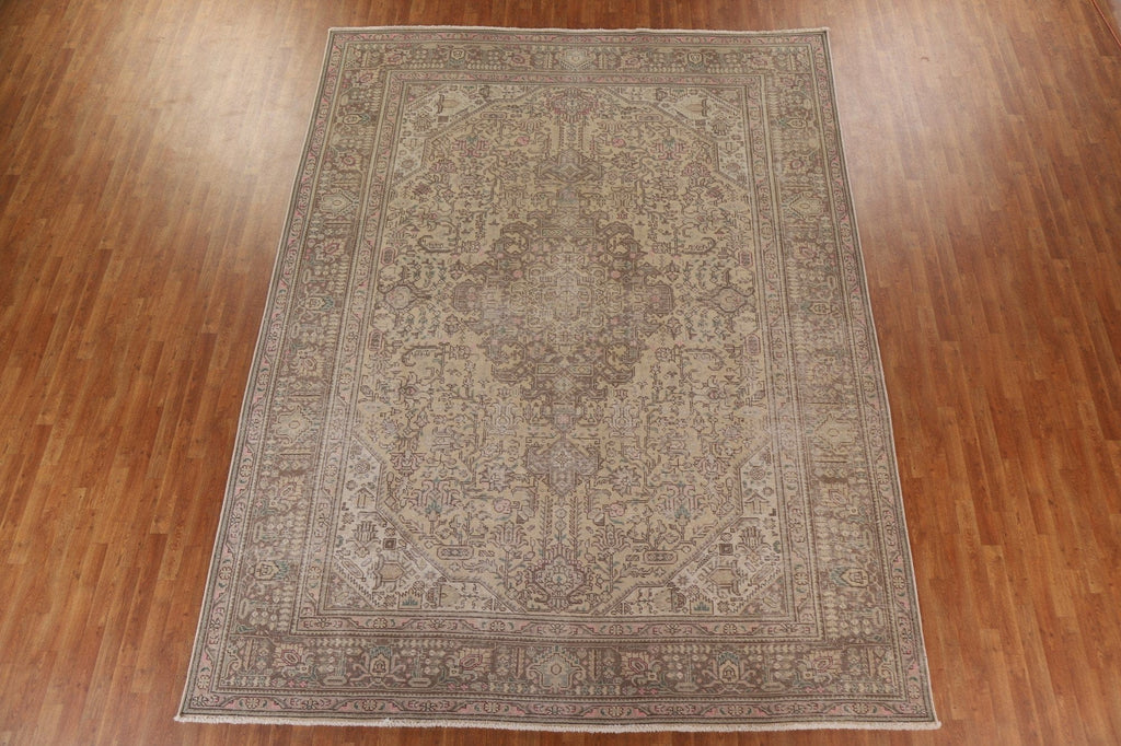 Distressed Vintage Tabriz Persian Area Rug 10x13