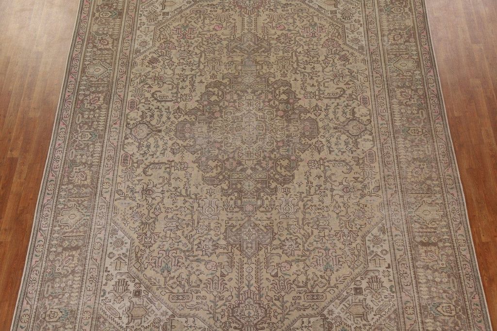 Distressed Vintage Tabriz Persian Area Rug 10x13