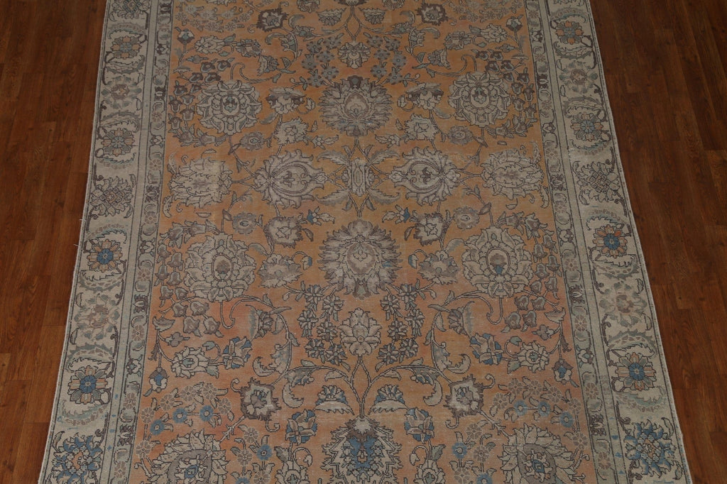 Distressed Floral Tabriz Persian Area Rug 7x11