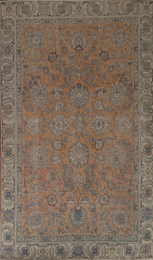 Distressed Floral Tabriz Persian Area Rug 7x11