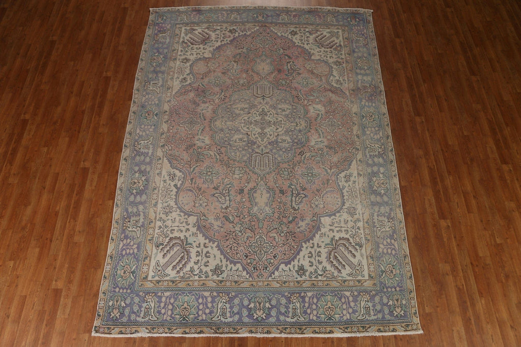 Distressed Pink Tabriz Persian Area Rug 8x11