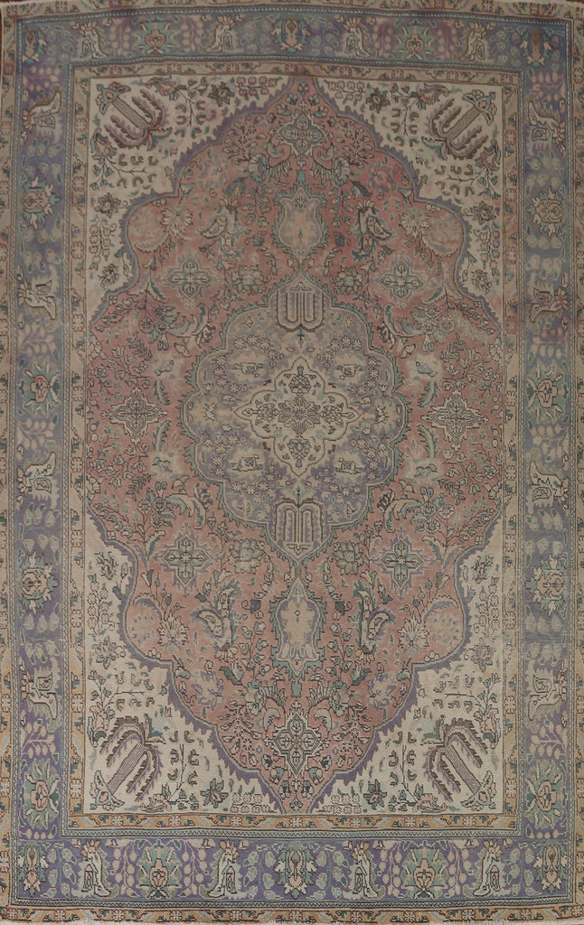 Distressed Pink Tabriz Persian Area Rug 8x11