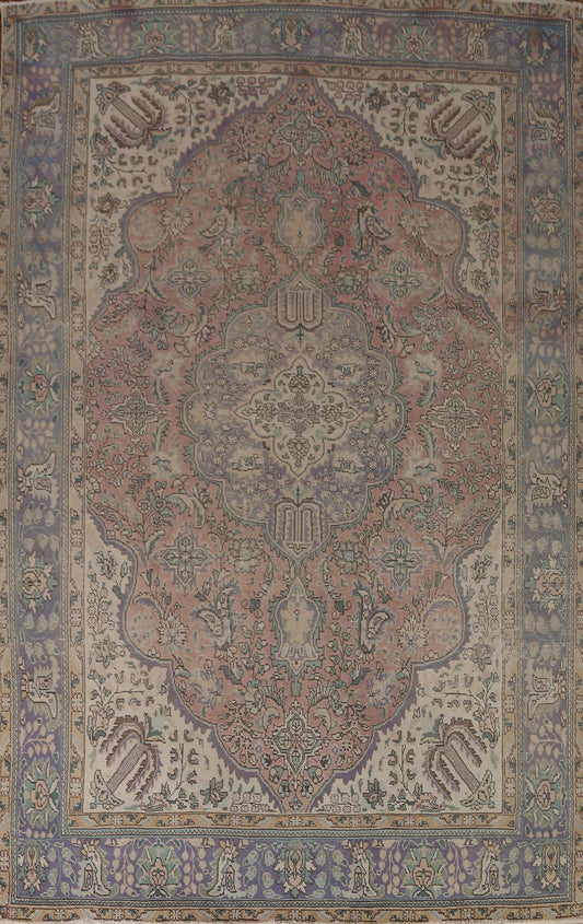 Distressed Pink Tabriz Persian Area Rug 8x11