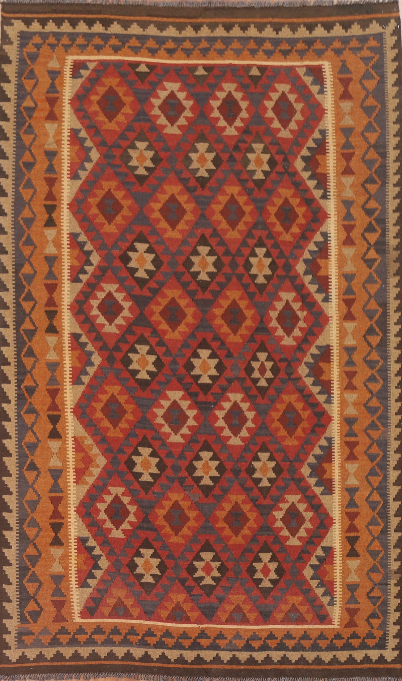 Geometric Kilim Reversible Wool Area Rug 7x10