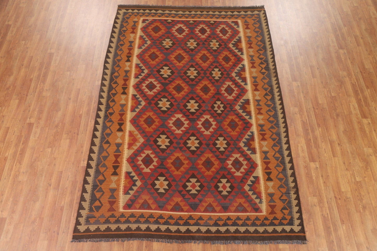 Geometric Kilim Reversible Wool Area Rug 7x10