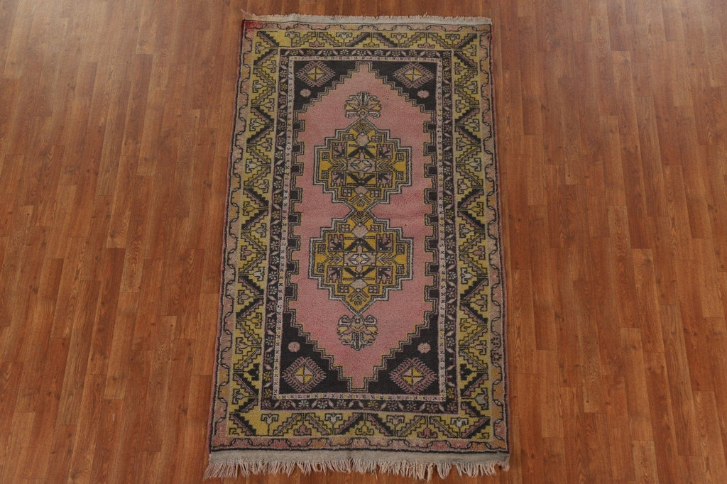 Geometric Pink Anatolian Turkish Area Rug 4x7