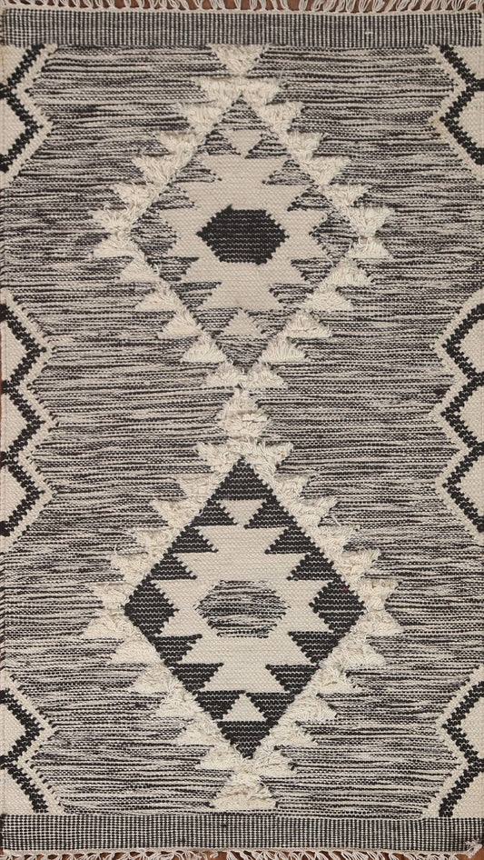 Ivory/ Black Durrie Kilim Oriental Area Rug 3x5