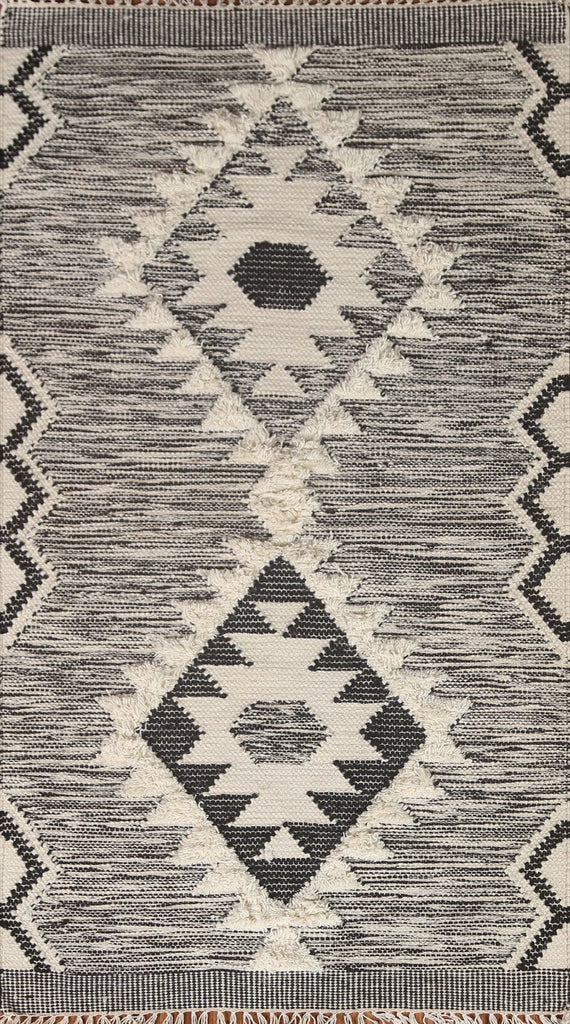 Black/ Ivory Durrie Kilim Tribal Area Rug 3x5