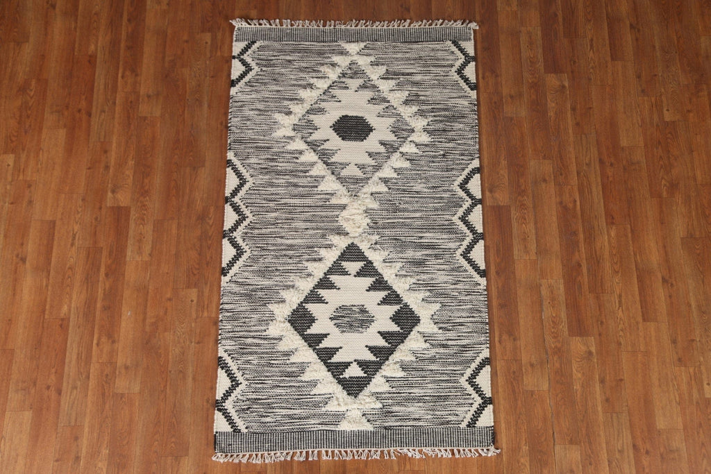 Black/ Ivory Durrie Kilim Tribal Area Rug 3x5