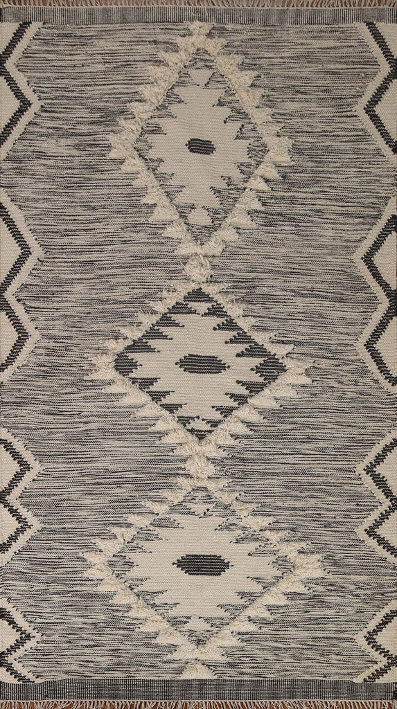 Ivory/ Black Durrie Kilim Oriental Area Rug 5x8