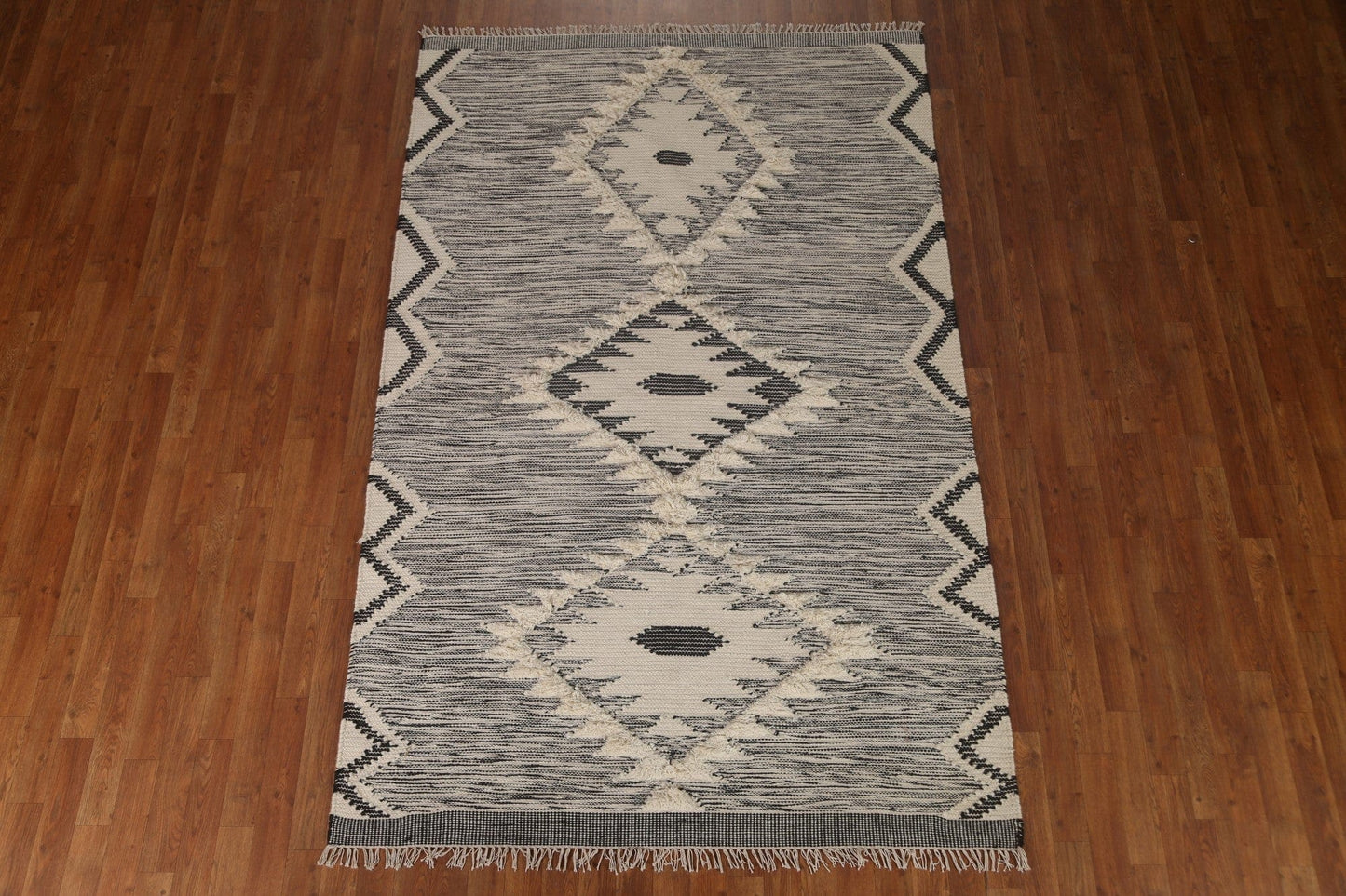 Ivory/ Black Durrie Kilim Oriental Area Rug 5x8