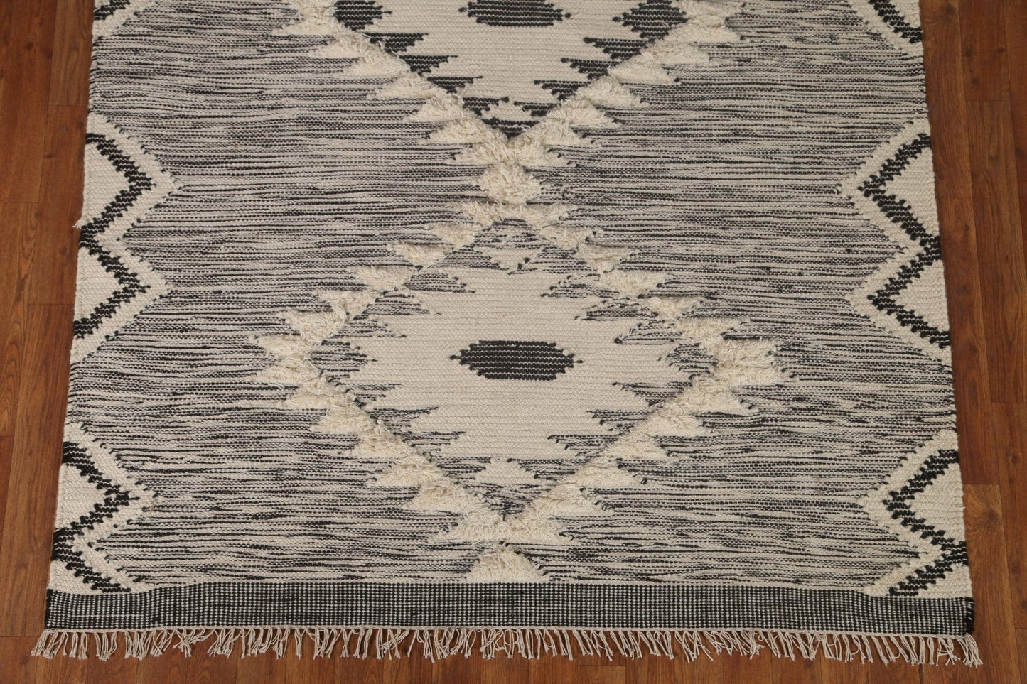 Ivory/ Black Durrie Kilim Oriental Area Rug 5x8