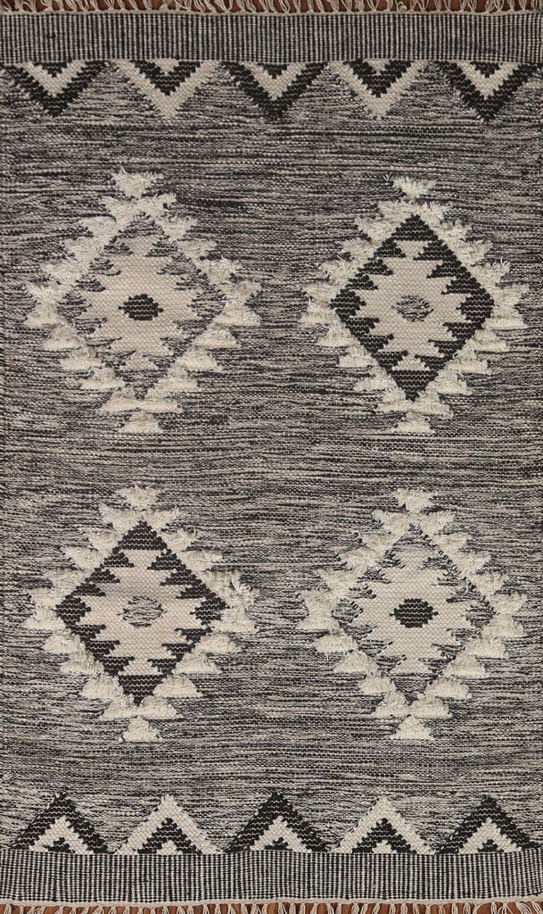 Black/ Ivory Durrie Kilim Oriental Area Rug 3x5