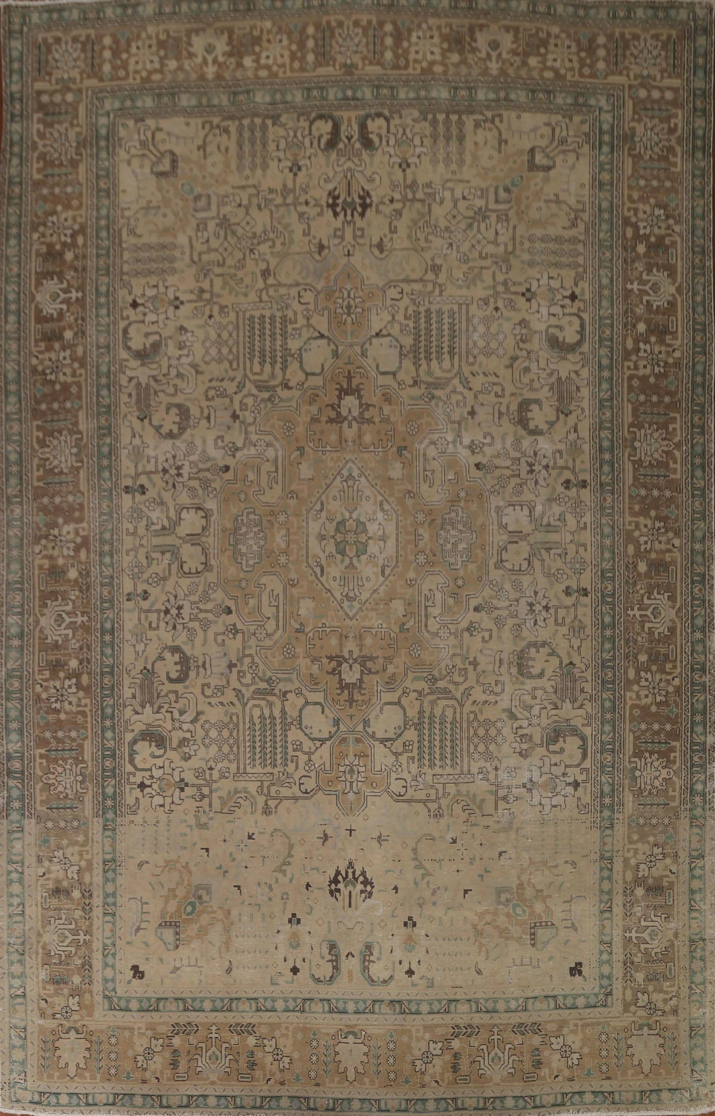 Distressed Geometric Tabriz Persian Area Rug 9x12