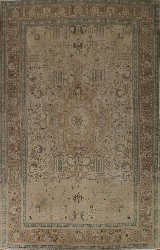 Distressed Geometric Tabriz Persian Area Rug 9x12