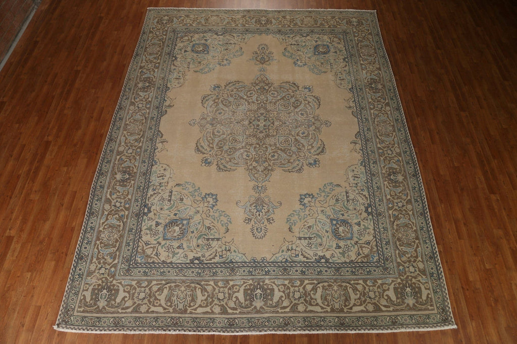 Distressed Vintage Tabriz Persian Area Rug 10x13