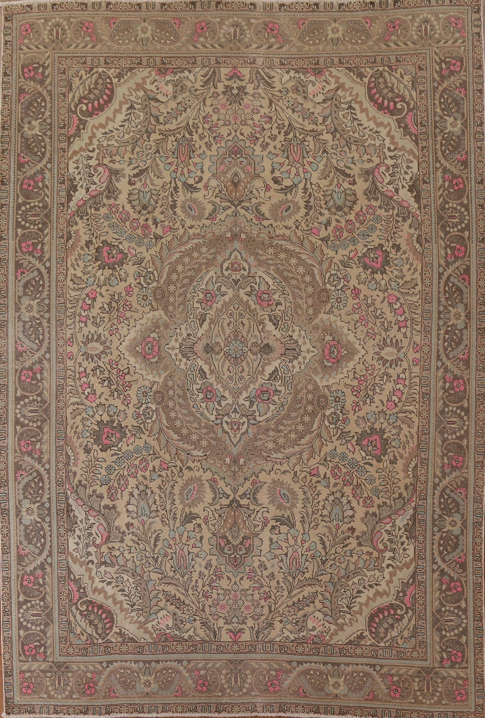 Distressed Floral Tabriz Persian Area Rug 8x11