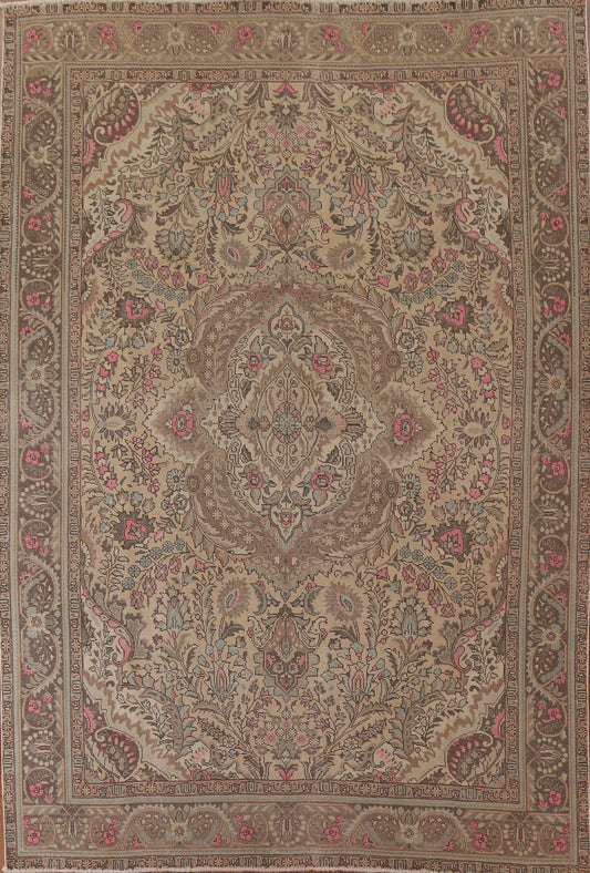 Distressed Floral Tabriz Persian Area Rug 8x11