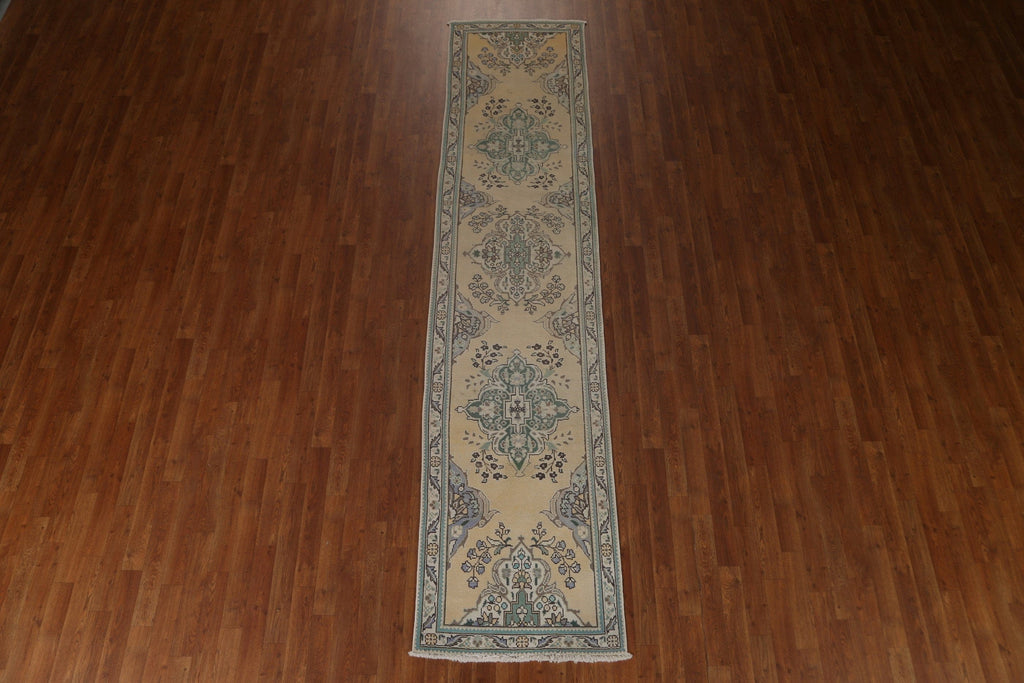 Distressed Tabriz Persian Runner Rug 3x11