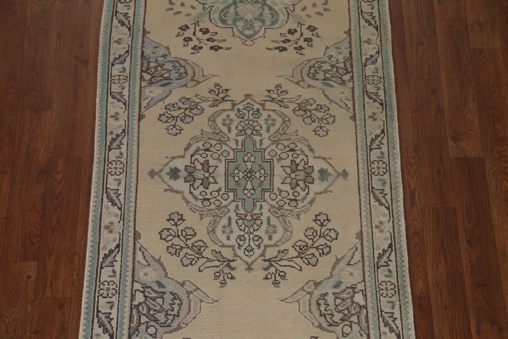 Distressed Tabriz Persian Runner Rug 3x11