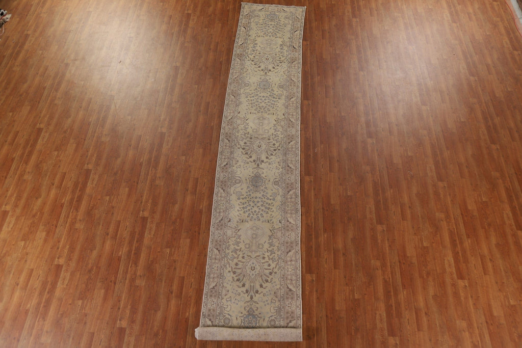 Distressed Tabriz Persian Runner Rug 3x16