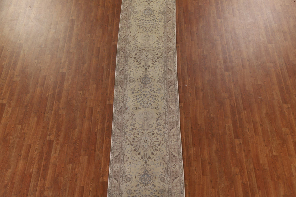 Distressed Tabriz Persian Runner Rug 3x16