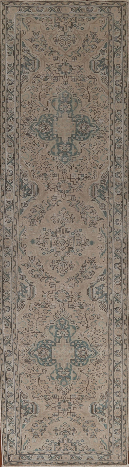 Distressed Vintage Tabriz Persian Runner Rug 3x11