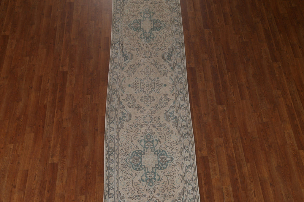 Distressed Vintage Tabriz Persian Runner Rug 3x11