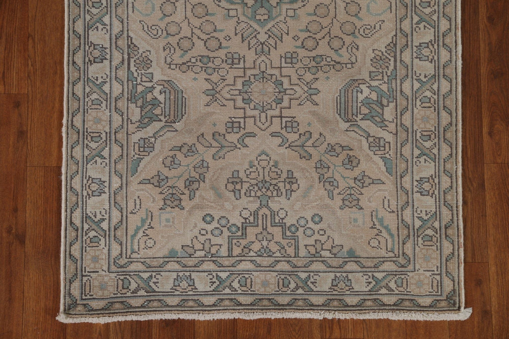 Distressed Vintage Tabriz Persian Runner Rug 3x11