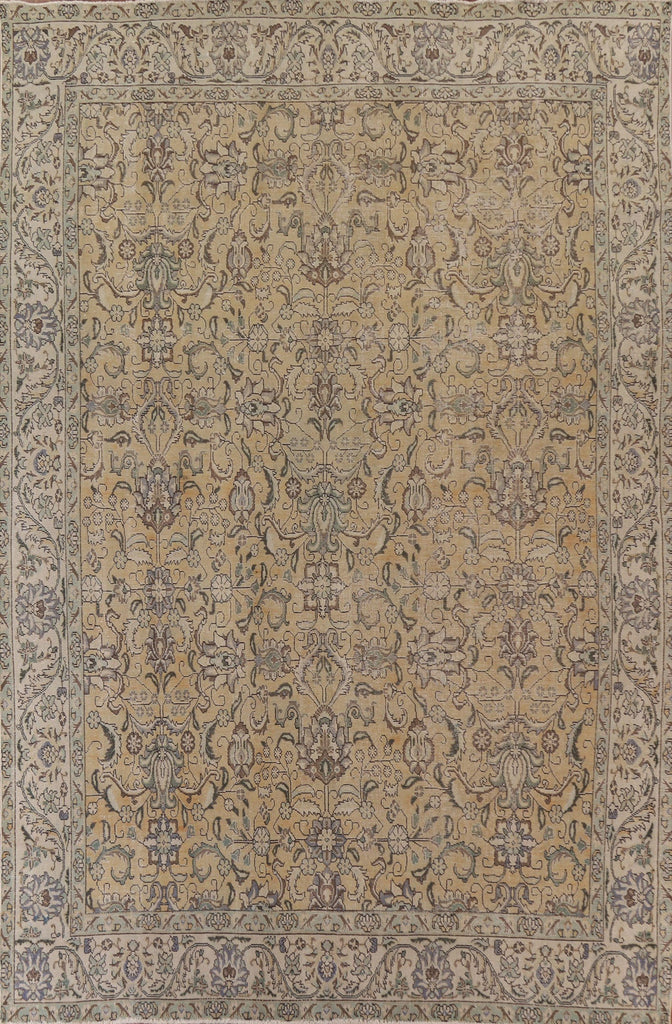 Distressed Floral Tabriz Persian Area Rug 10x13