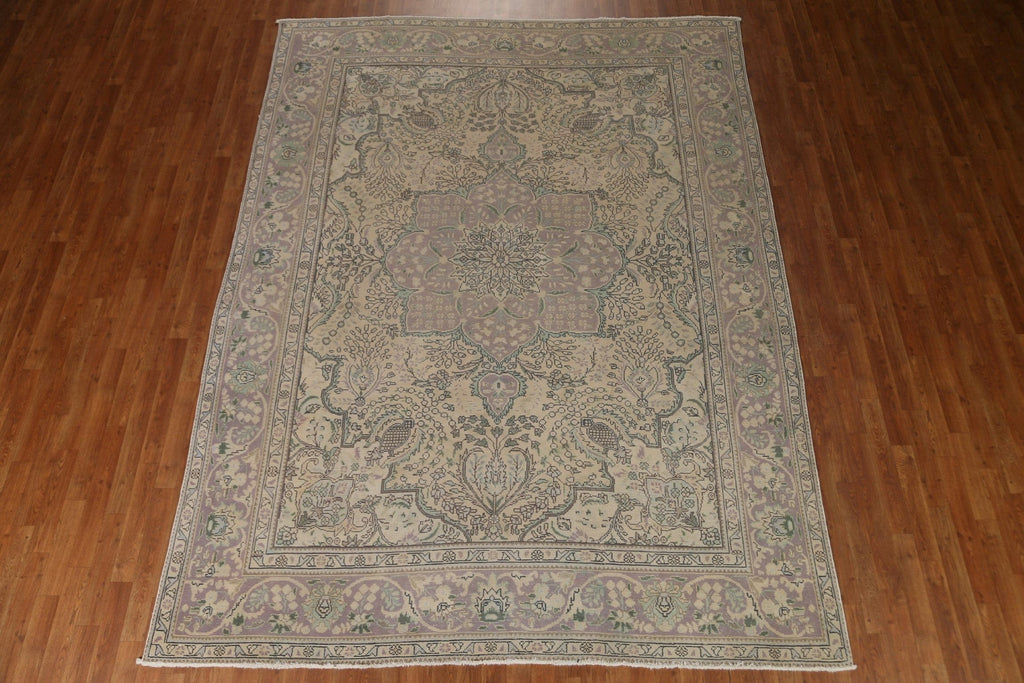 Distressed Floral Tabriz Persian Area Rug 8x11