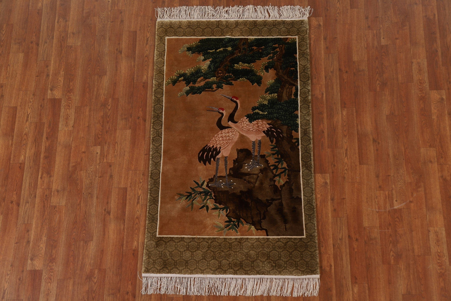 Animal Pictorial Art Deco 100% Silk Area Rug 3x5