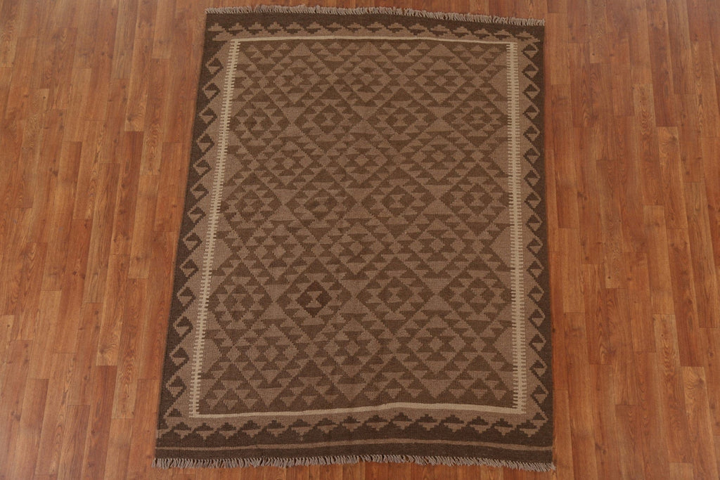 Brown Kilim Tribal Area Rug 5x6