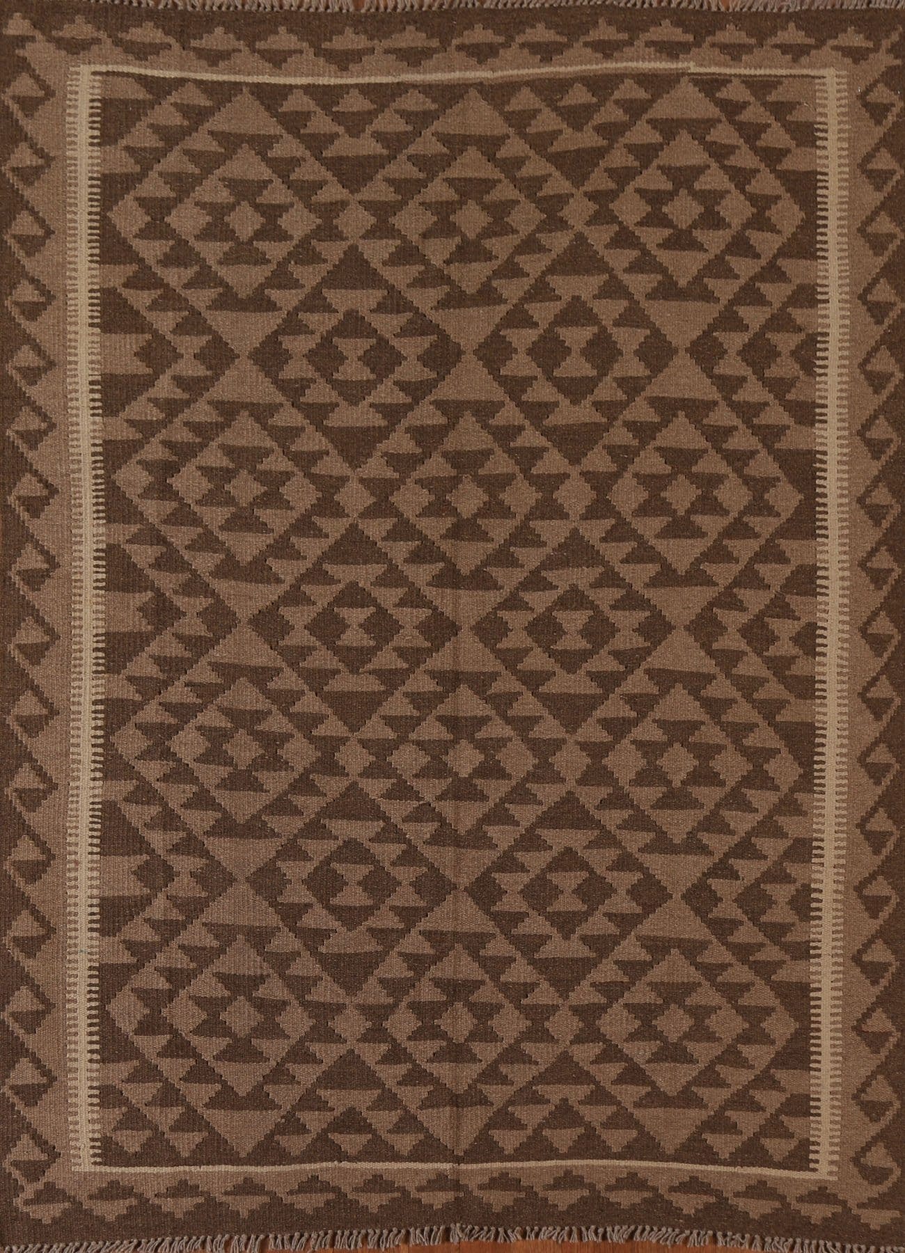 Brown Kilim Wool Area Rug 5x6