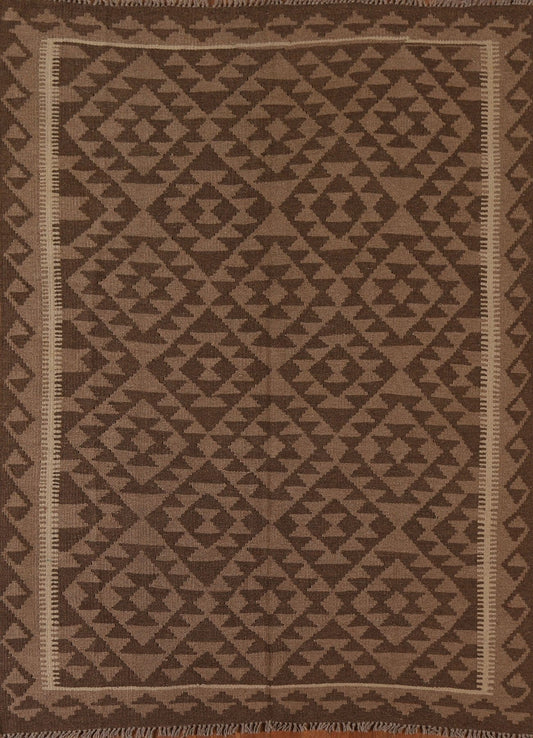 Brown Kilim Wool Area Rug 5x6