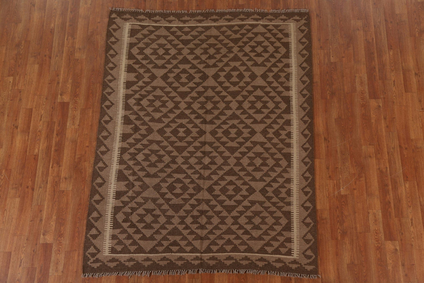 Brown Kilim Wool Area Rug 5x6