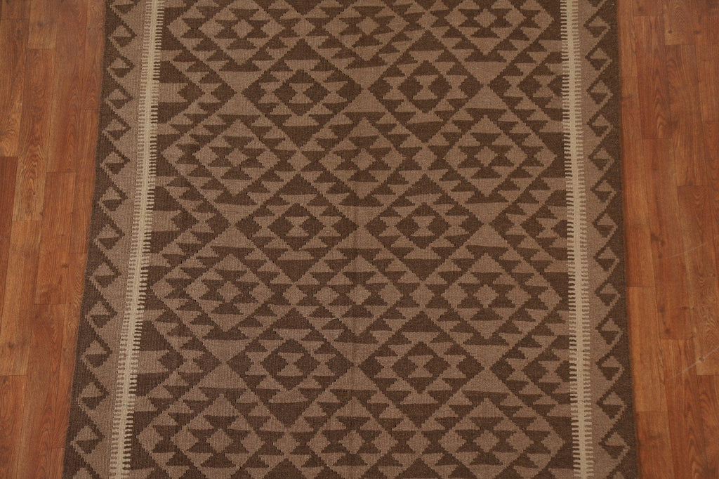 Brown Kilim Wool Area Rug 5x6