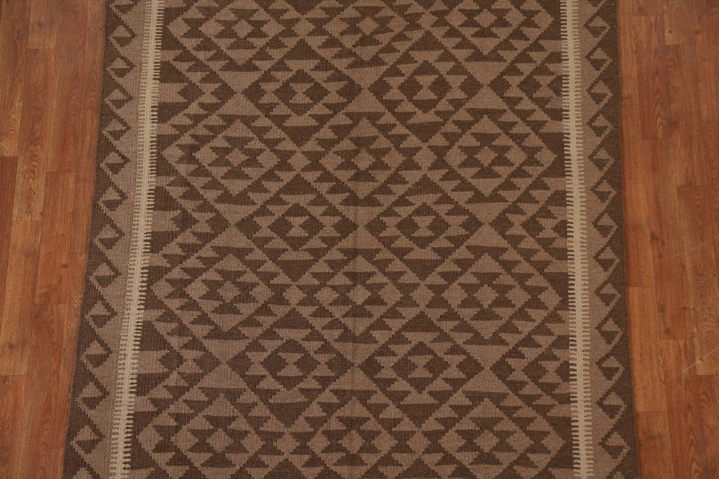 Brown Kilim Wool Area Rug 5x6