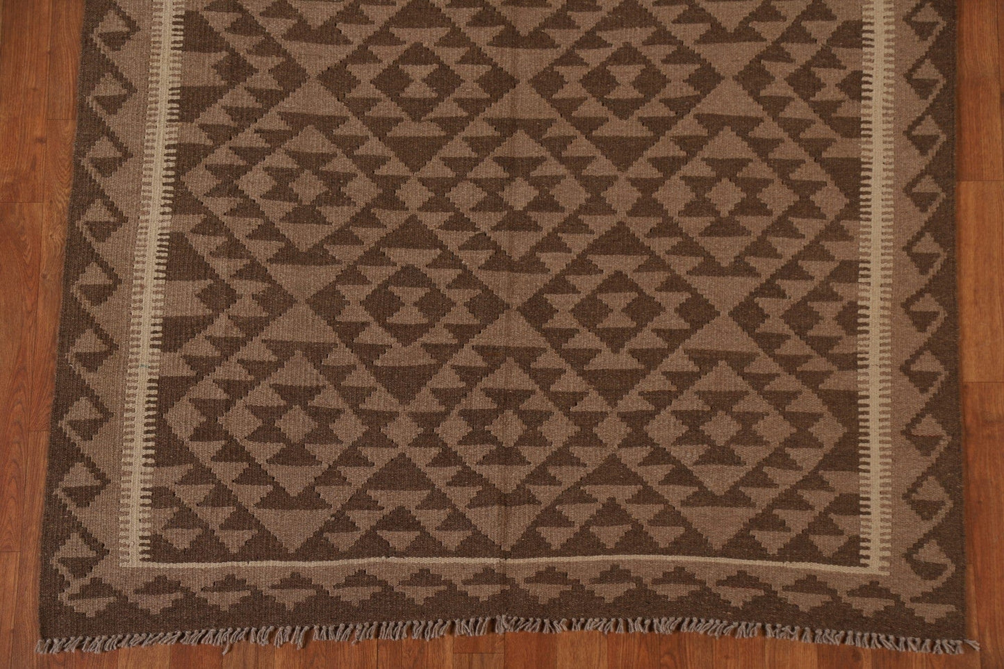 Brown Kilim Wool Area Rug 5x6