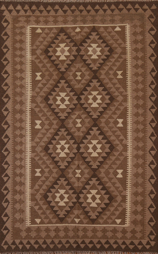 Brown Wool Kilim Oriental Area Rug 5x7